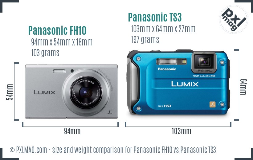 Panasonic FH10 vs Panasonic TS3 size comparison