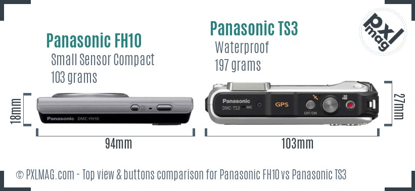 Panasonic FH10 vs Panasonic TS3 top view buttons comparison