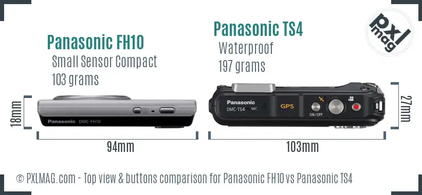 Panasonic FH10 vs Panasonic TS4 top view buttons comparison