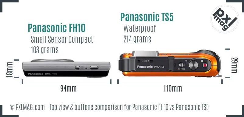Panasonic FH10 vs Panasonic TS5 top view buttons comparison
