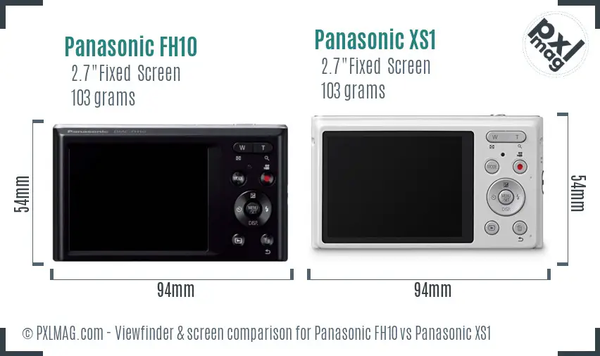 Panasonic FH10 vs Panasonic XS1 Screen and Viewfinder comparison