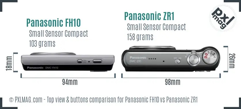 Panasonic FH10 vs Panasonic ZR1 top view buttons comparison