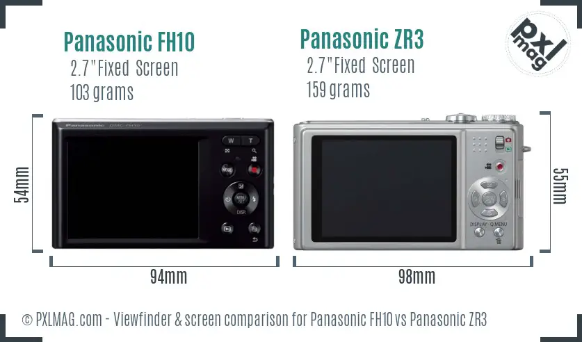 Panasonic FH10 vs Panasonic ZR3 Screen and Viewfinder comparison
