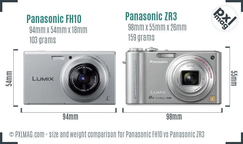 Panasonic FH10 vs Panasonic ZR3 size comparison