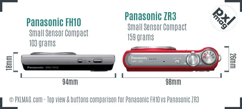 Panasonic FH10 vs Panasonic ZR3 top view buttons comparison
