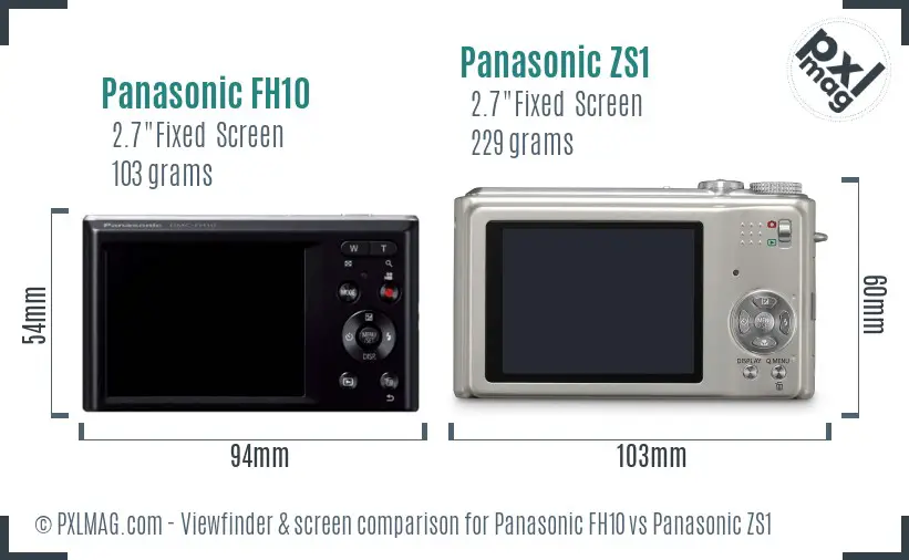 Panasonic FH10 vs Panasonic ZS1 Screen and Viewfinder comparison