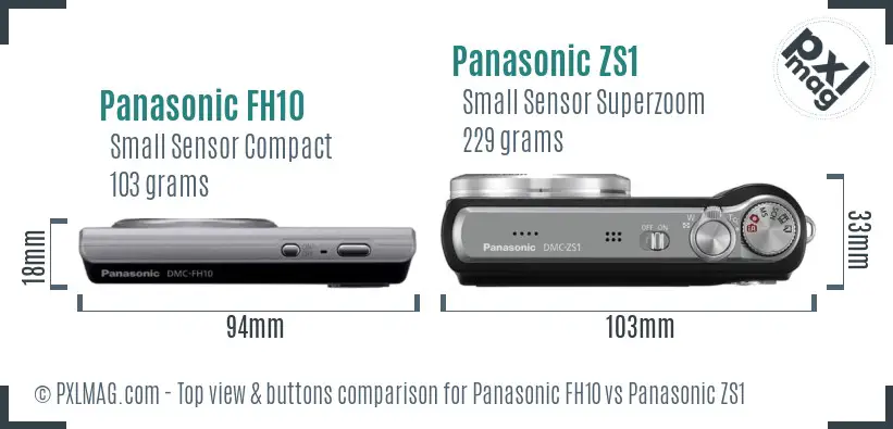 Panasonic FH10 vs Panasonic ZS1 top view buttons comparison