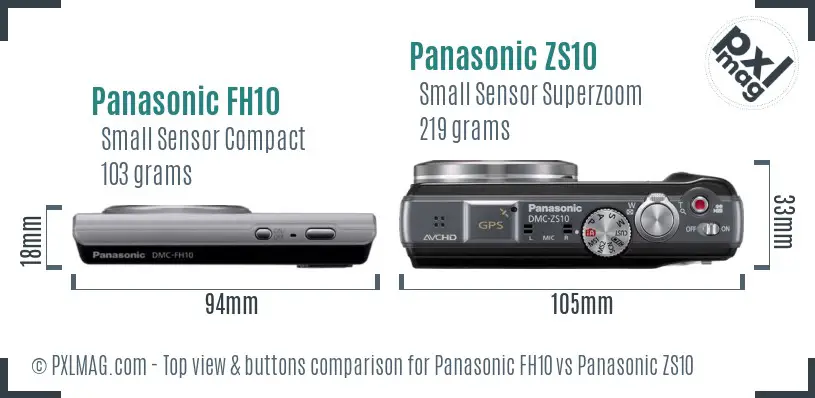 Panasonic FH10 vs Panasonic ZS10 top view buttons comparison