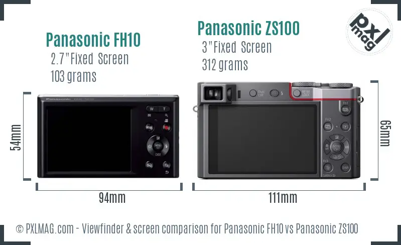 Panasonic FH10 vs Panasonic ZS100 Screen and Viewfinder comparison