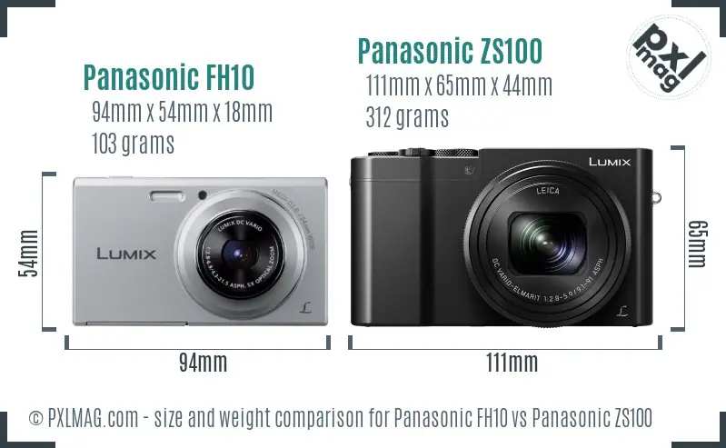 Panasonic FH10 vs Panasonic ZS100 size comparison