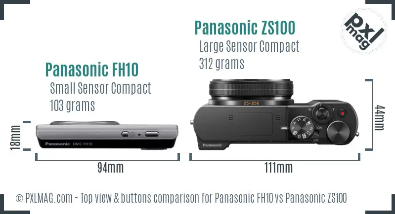 Panasonic FH10 vs Panasonic ZS100 top view buttons comparison