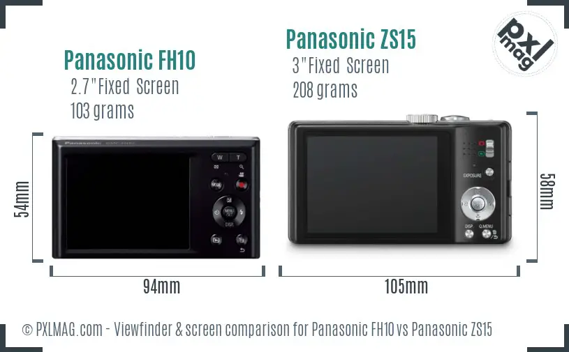 Panasonic FH10 vs Panasonic ZS15 Screen and Viewfinder comparison
