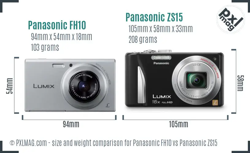 Panasonic FH10 vs Panasonic ZS15 size comparison