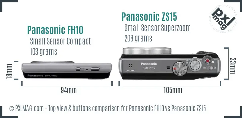 Panasonic FH10 vs Panasonic ZS15 top view buttons comparison