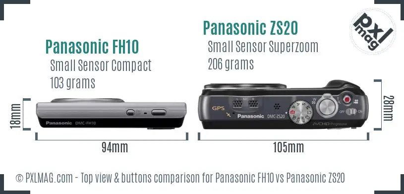 Panasonic FH10 vs Panasonic ZS20 top view buttons comparison