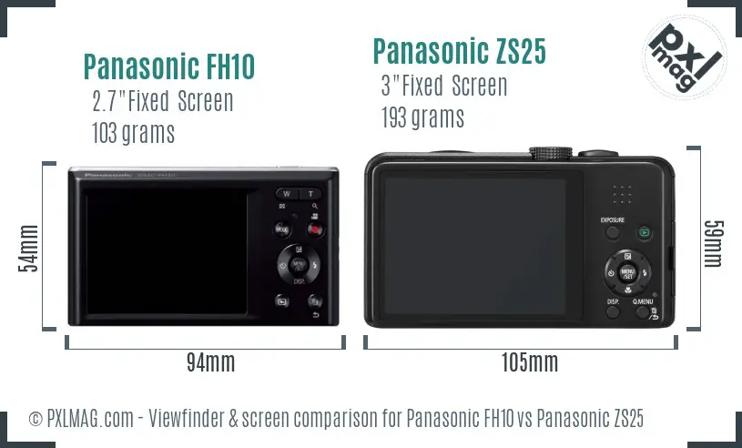 Panasonic FH10 vs Panasonic ZS25 Screen and Viewfinder comparison