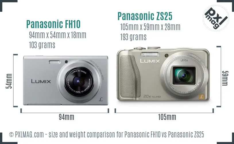 Panasonic FH10 vs Panasonic ZS25 size comparison