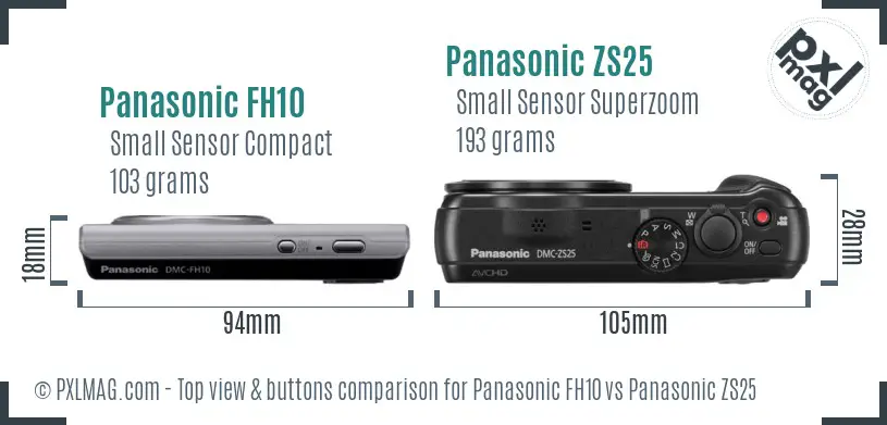 Panasonic FH10 vs Panasonic ZS25 top view buttons comparison