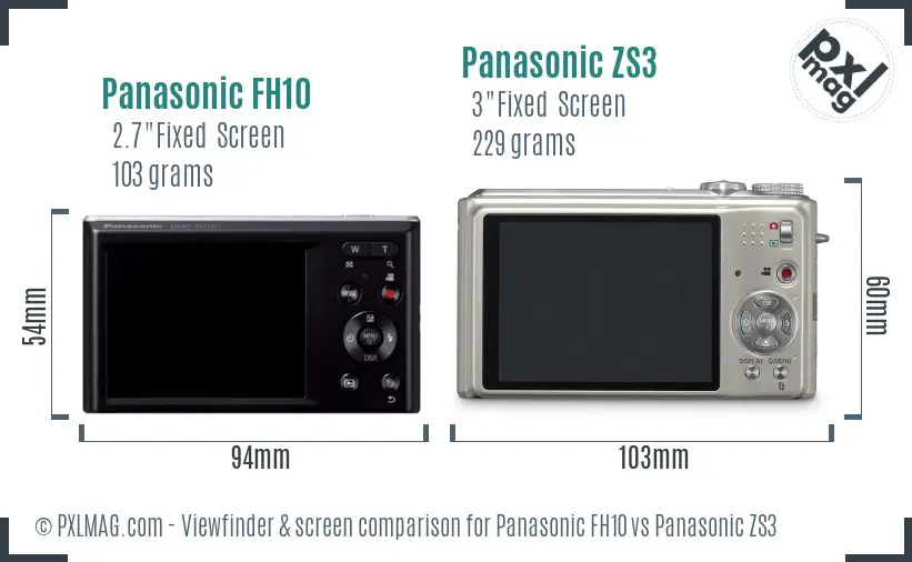 Panasonic FH10 vs Panasonic ZS3 Screen and Viewfinder comparison