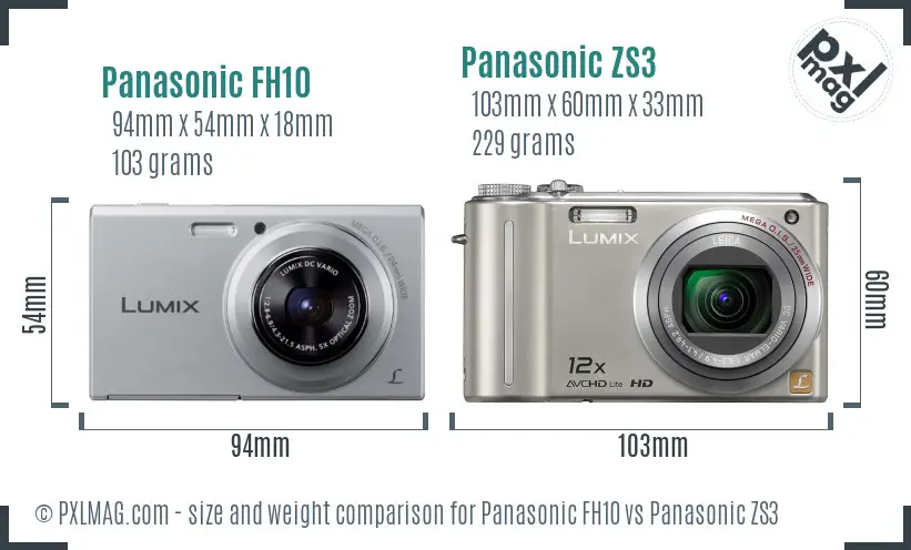 Panasonic FH10 vs Panasonic ZS3 size comparison