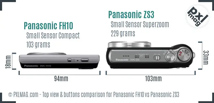 Panasonic FH10 vs Panasonic ZS3 top view buttons comparison