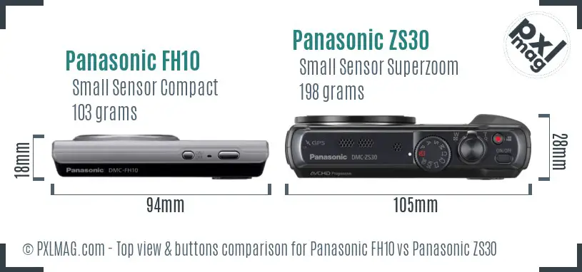 Panasonic FH10 vs Panasonic ZS30 top view buttons comparison