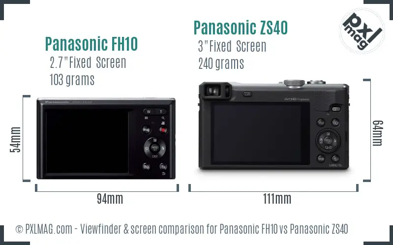 Panasonic FH10 vs Panasonic ZS40 Screen and Viewfinder comparison