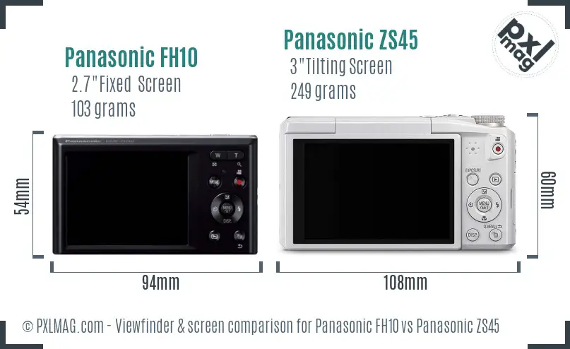 Panasonic FH10 vs Panasonic ZS45 Screen and Viewfinder comparison