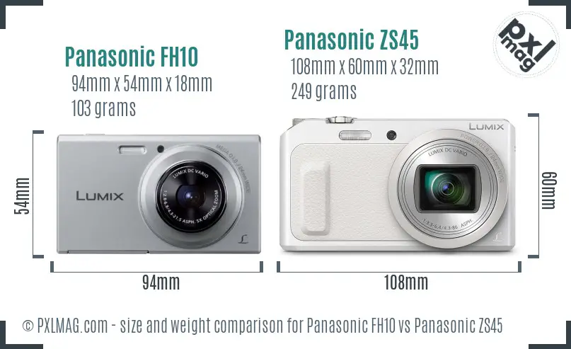 Panasonic FH10 vs Panasonic ZS45 size comparison