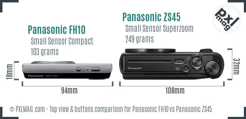 Panasonic FH10 vs Panasonic ZS45 top view buttons comparison