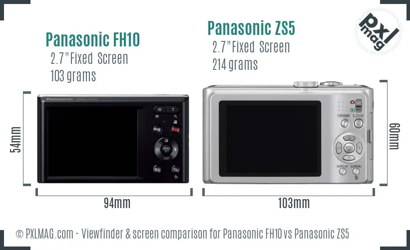 Panasonic FH10 vs Panasonic ZS5 Screen and Viewfinder comparison