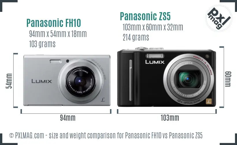 Panasonic FH10 vs Panasonic ZS5 size comparison
