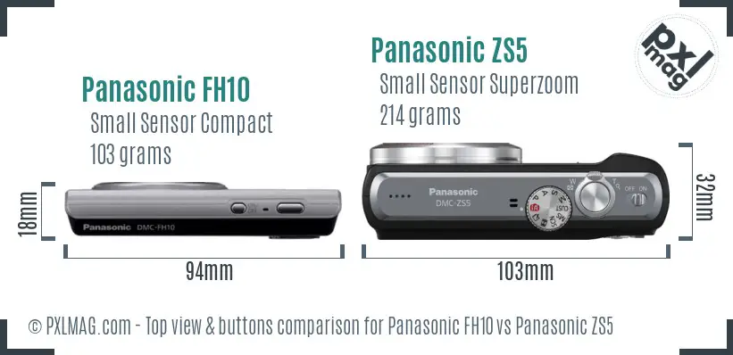 Panasonic FH10 vs Panasonic ZS5 top view buttons comparison