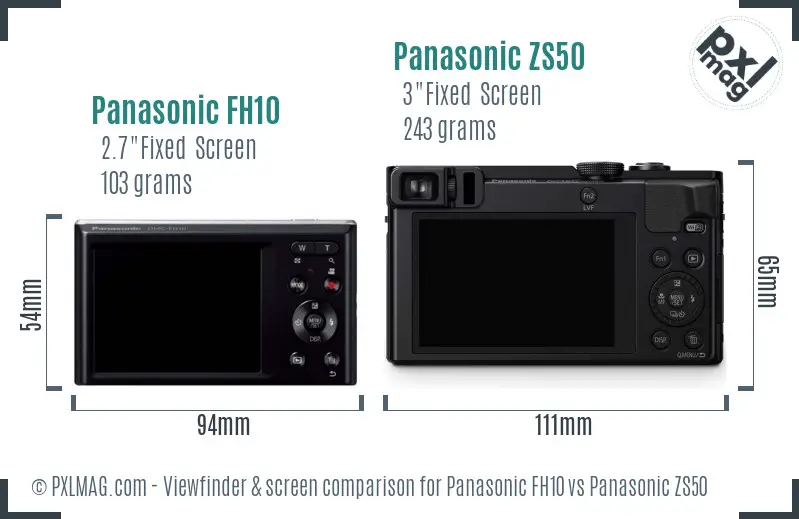 Panasonic FH10 vs Panasonic ZS50 Screen and Viewfinder comparison