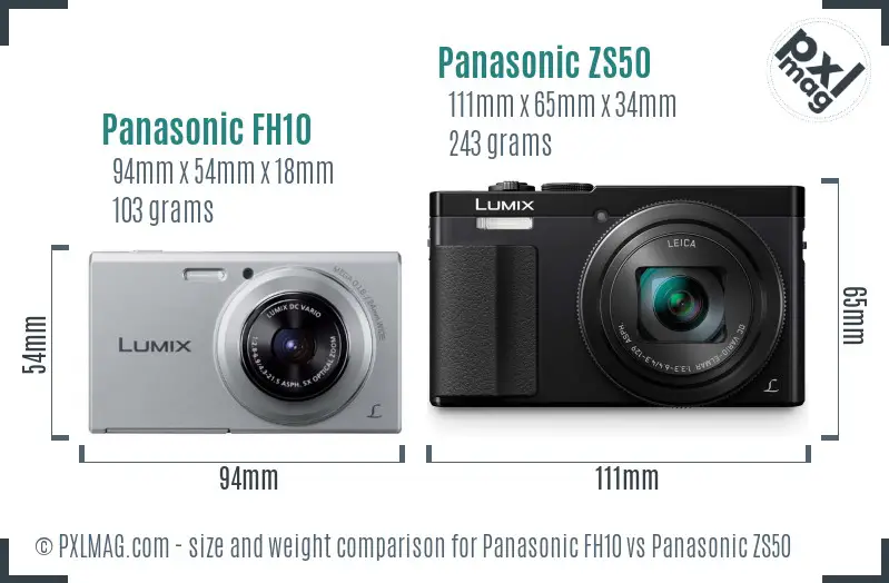 Panasonic FH10 vs Panasonic ZS50 size comparison