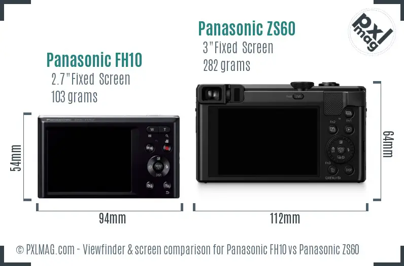 Panasonic FH10 vs Panasonic ZS60 Screen and Viewfinder comparison