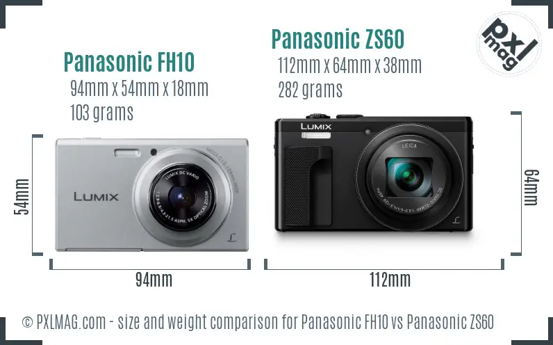 Panasonic FH10 vs Panasonic ZS60 size comparison