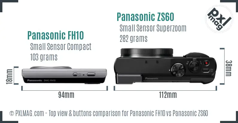 Panasonic FH10 vs Panasonic ZS60 top view buttons comparison
