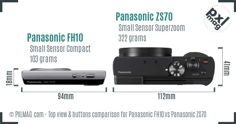 Panasonic FH10 vs Panasonic ZS70 top view buttons comparison