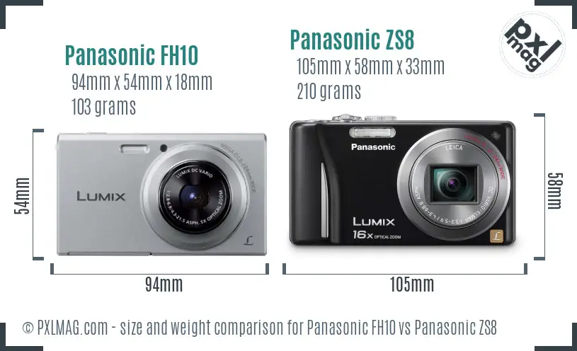 Panasonic FH10 vs Panasonic ZS8 size comparison