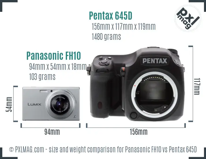 Panasonic FH10 vs Pentax 645D size comparison