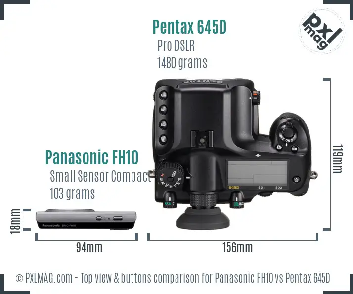 Panasonic FH10 vs Pentax 645D top view buttons comparison