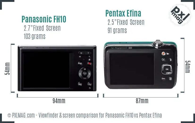 Panasonic FH10 vs Pentax Efina Screen and Viewfinder comparison