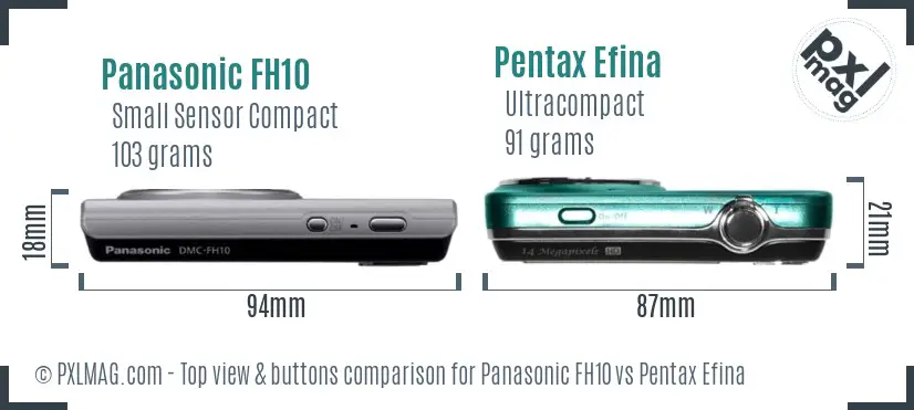Panasonic FH10 vs Pentax Efina top view buttons comparison