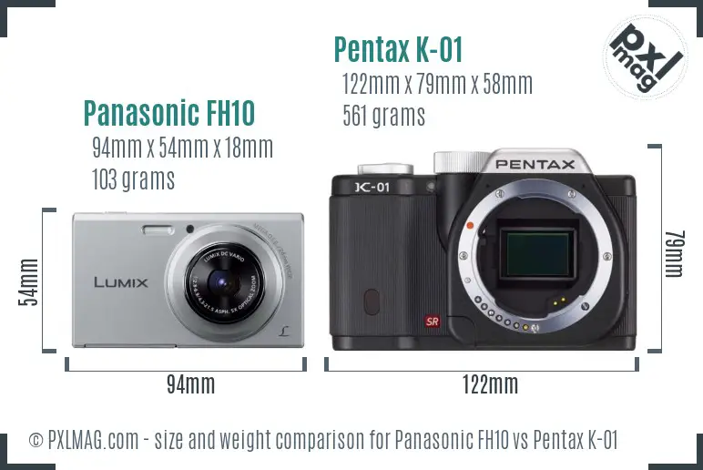 Panasonic FH10 vs Pentax K-01 size comparison