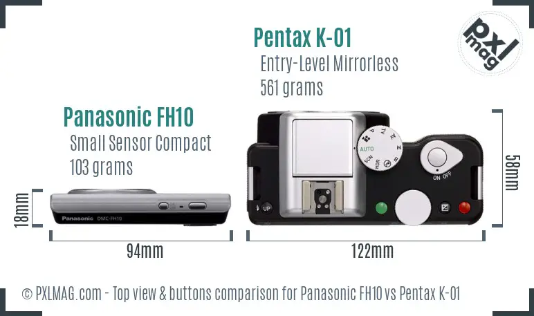Panasonic FH10 vs Pentax K-01 top view buttons comparison