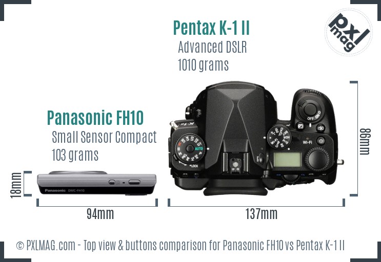 Panasonic FH10 vs Pentax K-1 II top view buttons comparison