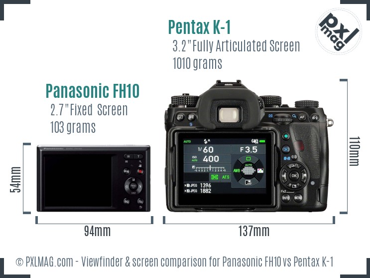 Panasonic FH10 vs Pentax K-1 Screen and Viewfinder comparison