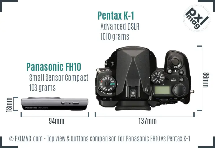 Panasonic FH10 vs Pentax K-1 top view buttons comparison