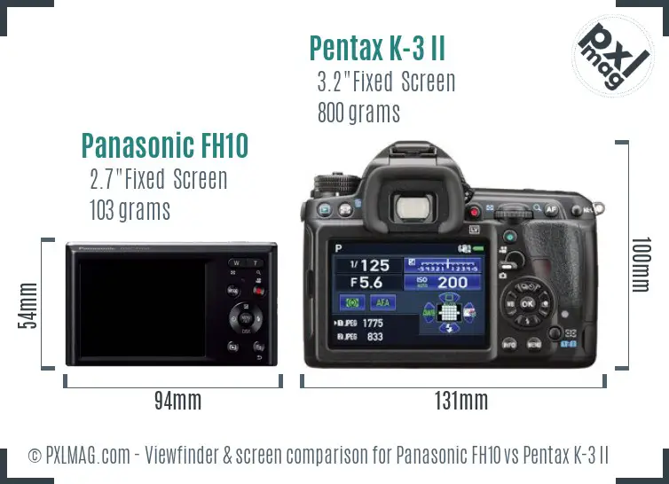 Panasonic FH10 vs Pentax K-3 II Screen and Viewfinder comparison